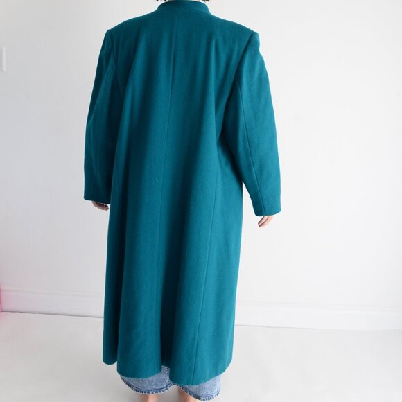Teal Long Women's Coat - Picture 3 of 12